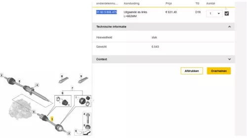 Aandrijfas links-voor-